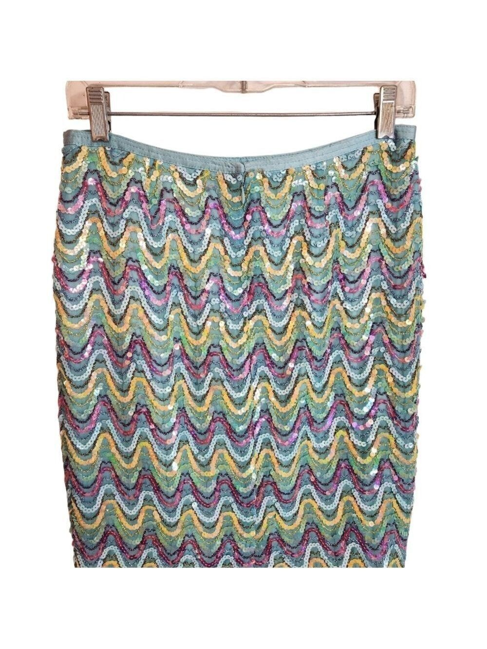 Cynthia Steffe Blue Pink Sequin Pencil Skirt Size 10 - Picture 5 of 10